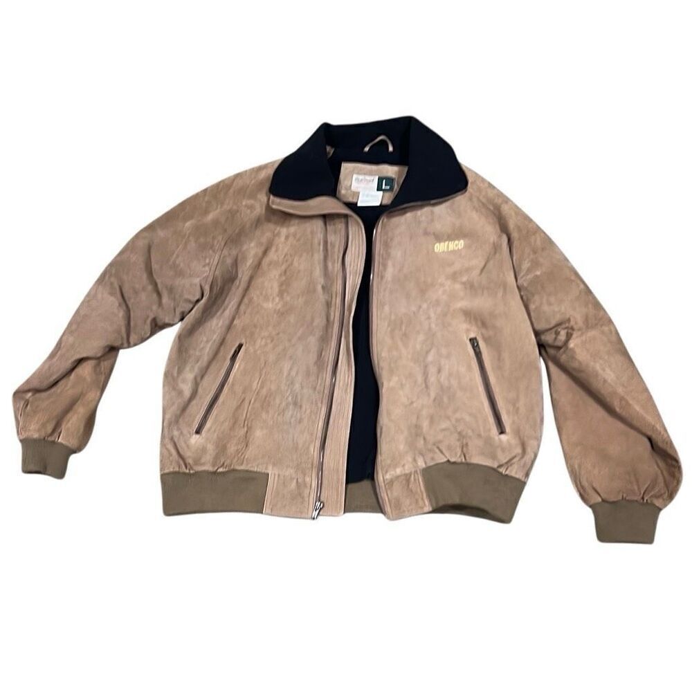 WeatherGuard Large Camel Tan Leather Work Jacket with OBENCO Logo
